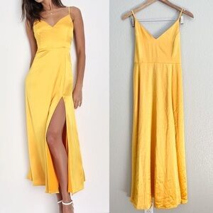 NWOT Always Audacious Marigold Yellow Satin Tie-Back Midi Dress